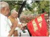 Jyoti Basu with AB Bardhan waving the flag