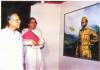 Jyoti Basu watching a painting of Netaji Subash Chandra Bose at Victoria Memorial